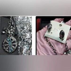 Western lovers Cowboy couple Round LRG PENDANT Necklace  Earrings Set VINTAGE NW